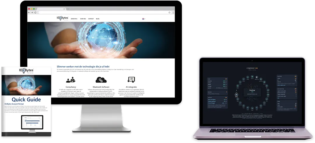 Quickguide Account Portal en de website van ID2Bytes op een laptopscherm